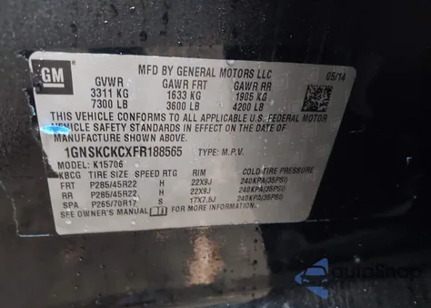 2015 Chevrolet Tahoe Ltz из США, поврежденный, VIN 1GNSKCKCXFR188565